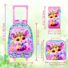 3Pcs Rolling Backpack For Girls, Kids Roller School Backpack With Wheels, Fox Wheeled Bookbag For Elementary Preschool Kindergarten(Pink) - UV Roller Backpack - View 3