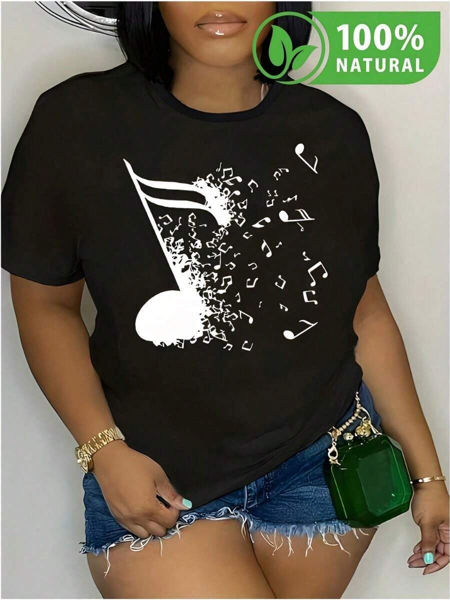 Camiseta negra con diseño musical único para amantes de la música moda urbana estilo moderno notas musicales estampadas algodón cómodo camiseta casual ideal para eventos y salidas de moda populares 2023 camiseta juvenil unisex artistas creativos inspiración música mexicana - Negro - Ver 1