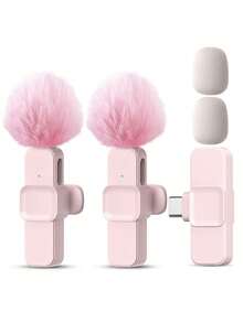 Wireless Lavalier Microphone For Smartphone Plug And Play For Video Audio Recording Clip On Lapel Microphone For Interview Vlog Teaching Podcast - Pink - View 14