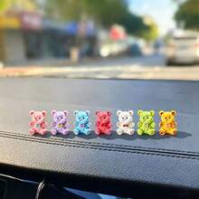 6pcs Random Cute Cartoon Puff Bear Micro Landscape Decor, Car Interior Dashboard/Computer Screen Decoration, DIY Office Desk Ornament - Puff Bear - View 5