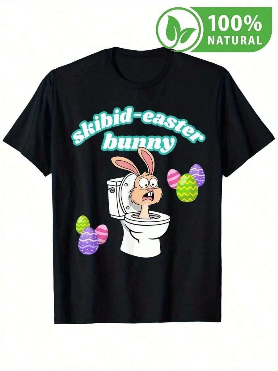 Camiseta divertida Skibidi Conejo de Pascua estampado huevos diseño moderno casual ideal para celebrar en estilo moda México camiseta única algodón suave perfecta para regalar a jóvenes y adultos entrega rápida para ocasiones especiales desde tu tienda de confianza - Negro - Ver 1