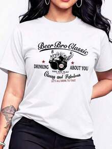 1 Pieza de Camiseta Casual de Moda para Hombres y Mujeres, Camiseta Casual con Gráficos Clásicos "Beer Bro" para Mujer, Manga Corta, Cuello Redondo, Hombros Caídos, Versátil, fácil de combinar, adecuada para uso diario, estilo urbano, ropa de vacaciones, ropa de fin de semana. - Blanco - Ver 1