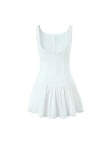 Sleeveless Strapless Dress, New Summer 2026 Collection, Square Neckline Reveals Collarbones, Fitted Design With Jacquard Texture, Delicate Sensual Style With Front Buttons - 白色 - 查看 4