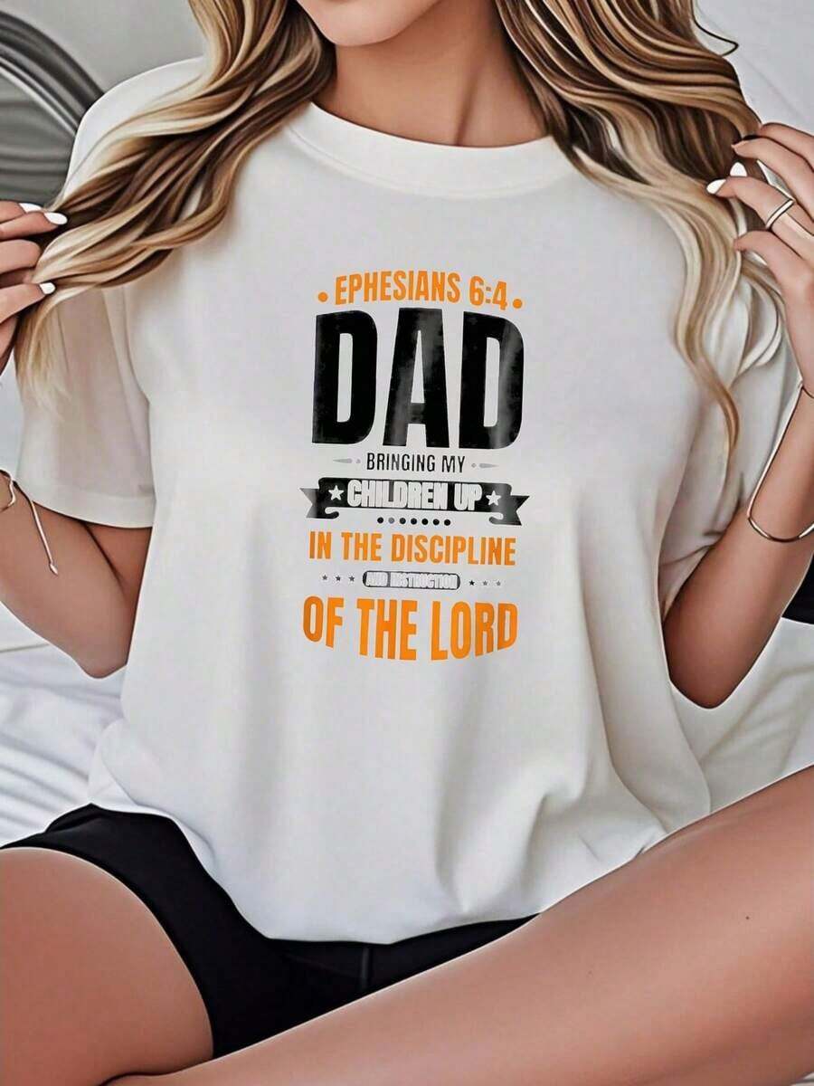 Camiseta de Mujer Casual con Cuello Redondo, Opciones en Blanco y Negro, Estampado Gráfico de Efesinos 6:4, Papá Disciplinando a los Niños, Camisetas para Uso Diario, Tops de Verano, Camisetas Gráficas, Conjuntos de Verano, Camisetas Cortas para Mujer, Tops Vintage de Algodón, Ropa Linda para Mujer, Playera Holgada para Mujer - Blanco - Ver 1