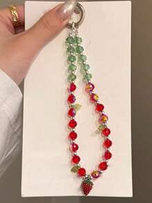 1pc Strawberry Phone Charm, Mobile Phone Chain, Handmade Beads, Mobile Phone Hanger, Mobile Phone Hanger Cord, CDD Camera Anti-Detachment Chain, Travel Anti-Detachment Mobile Phone Chain, Bag Pendant, Keychain, Apple A IrPods Pro Bluetooth Earphone Case Hanger, Holiday Birthday Gift For Women - Multicolor - View 5