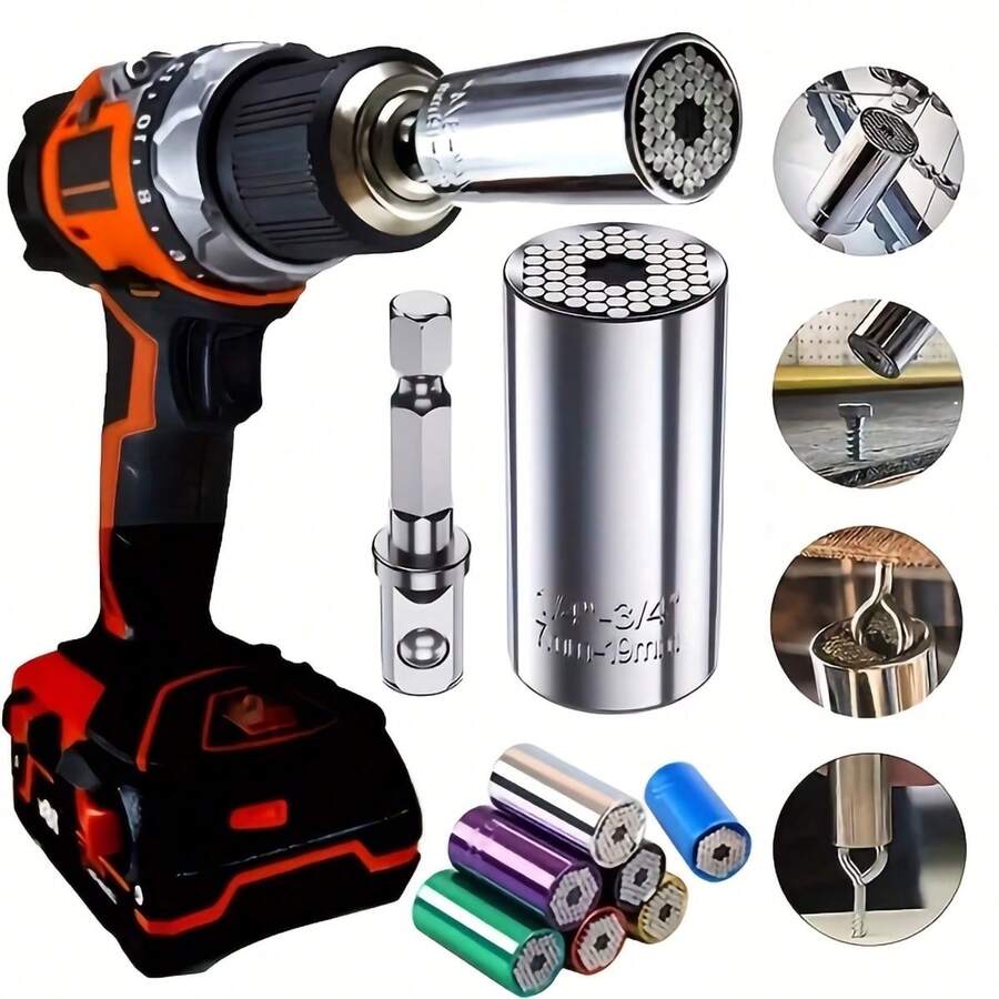 2pcs Universal Torque Wrench 7-19mm Hex Sockets, Multi-Function Socket Wrench Set, Professional Versatile Electric Socket Tool