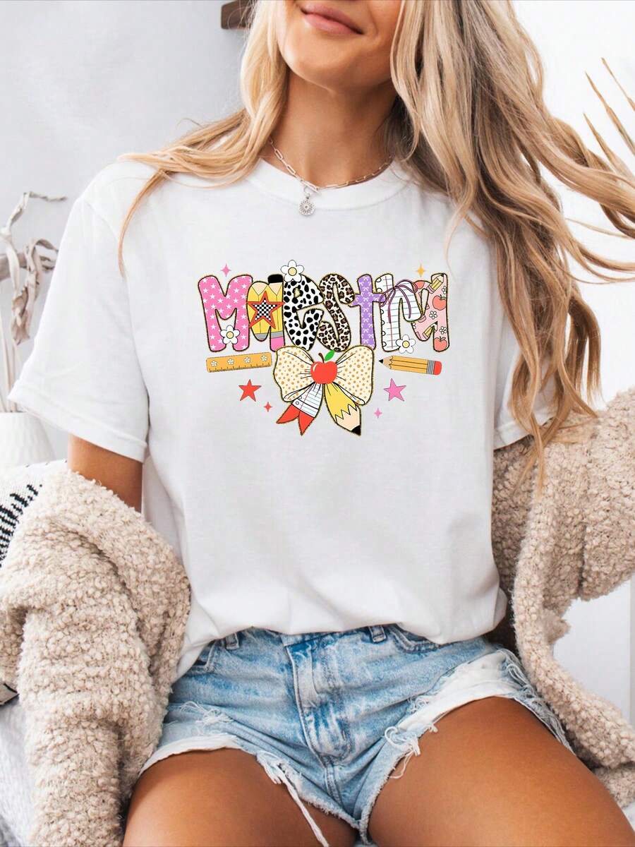 Camiseta de Mujer Nueva y a la Moda 2026 con Estampado de Letras Españolas, Camiseta Casual de Primavera Verano, Cuello Redondo, Manga Corta, Camiseta Deportiva, Top de Mujer PEHB - Blanco - Ver 1