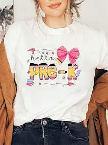 Camiseta casual de manga corta para mujer, de estilo moderno y minimalista, ideal para uso diario. - Blanco - Ver 1