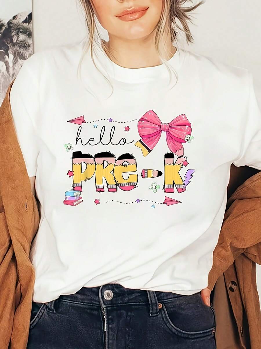 Camiseta casual de manga corta para mujer, de estilo moderno y minimalista, ideal para uso diario. - Blanco - Ver 1