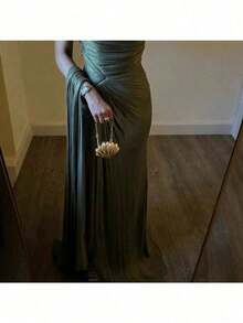 Spring And Autumn Women's Folded Ribbon Sparkling Evening DressLoose And Comfortable - Màu xanh Ô liu - Xem 4