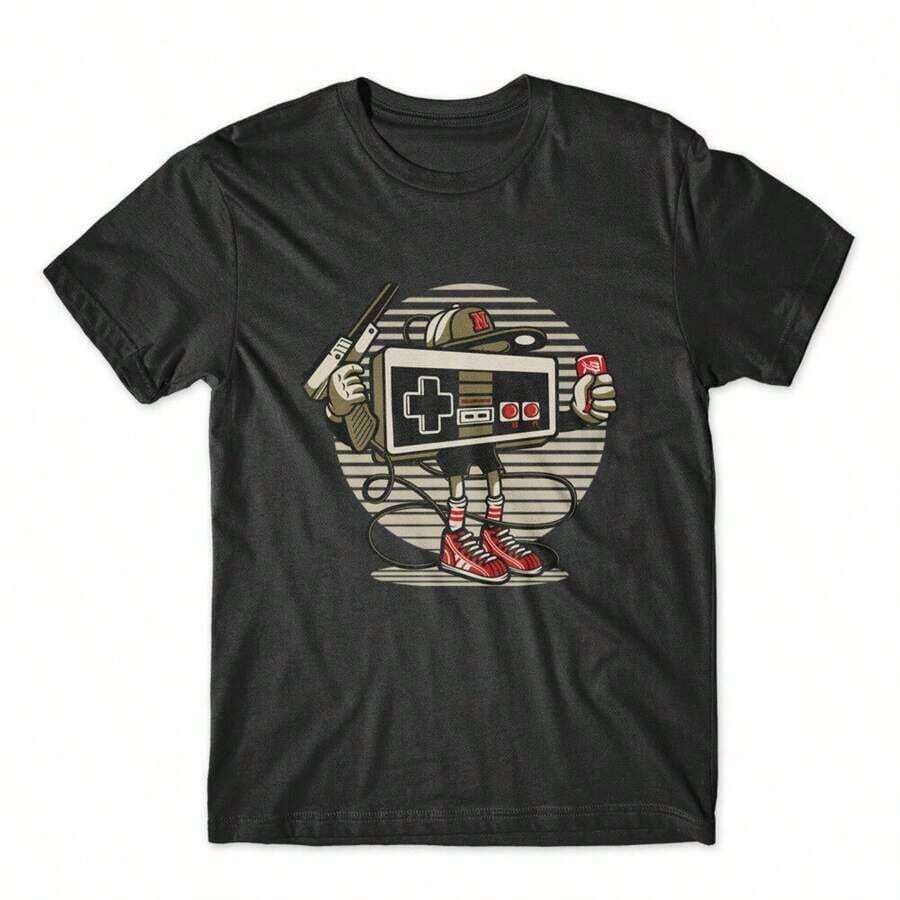 New Arrival 2026: Retro Rock N Roll Guitar Print T-Shirt For Men And Women, Soft And Breathable Fabric, 100% Cotton, For Everyday Wear, Graphic Print T-Shirt For Women - 黑色 4 - 查看 1