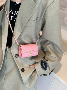 Single Shoulder Bag With Diamond Embroidery And Golden Ball, Crossbody Bag, Mini Casual Bag With Texture For Women - 玫紅色 - 查看 5