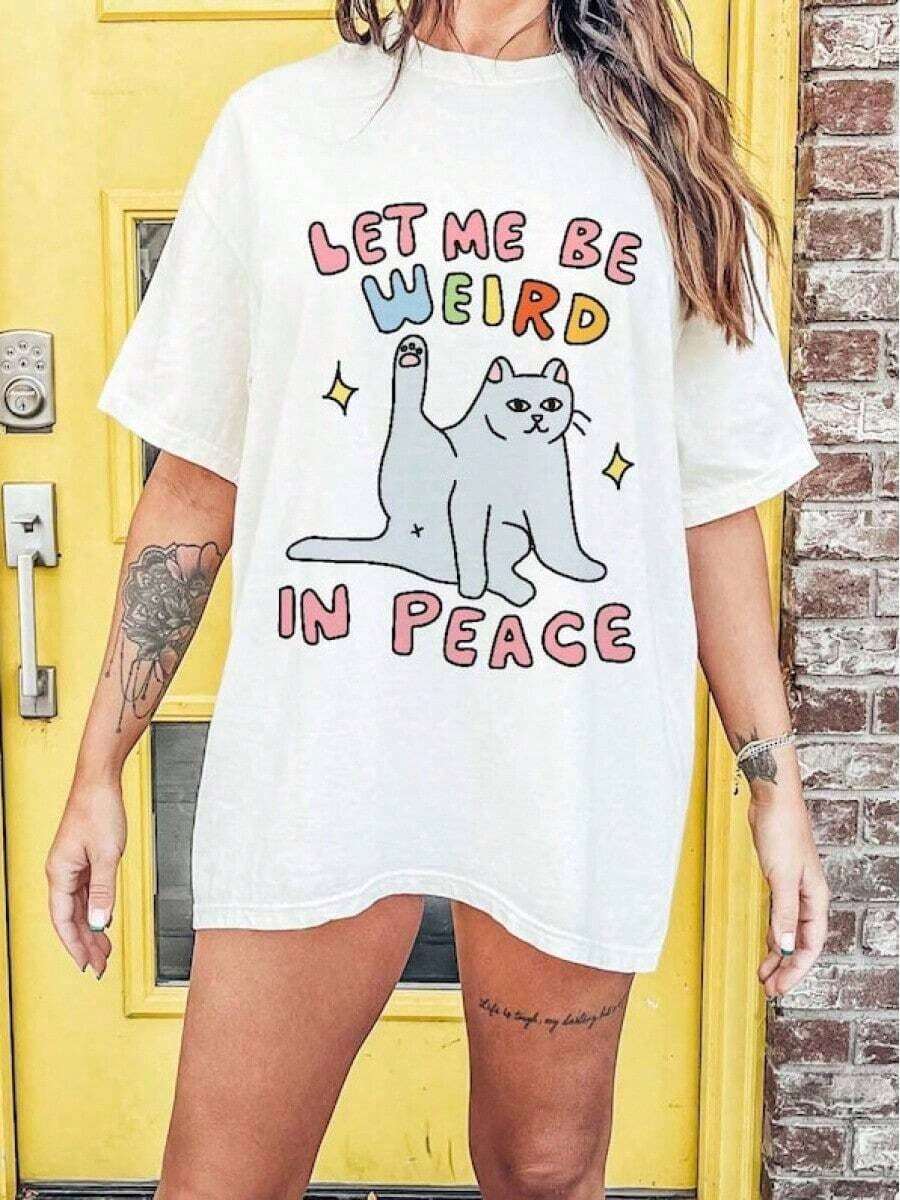 Camiseta gráfica divertida, camiseta, camiseta con un chiste peculiar sobre la paz, camiseta ofensiva, camiseta genial, camiseta novedosa, camiseta gráfica de los 90, camiseta de drama - Estilo callejero vintage, unisex, de algodón suelto, manga corta, cuello redondo, blusas para mujer. blusas.blusas casuales para dama. - Blanco - Ver 1