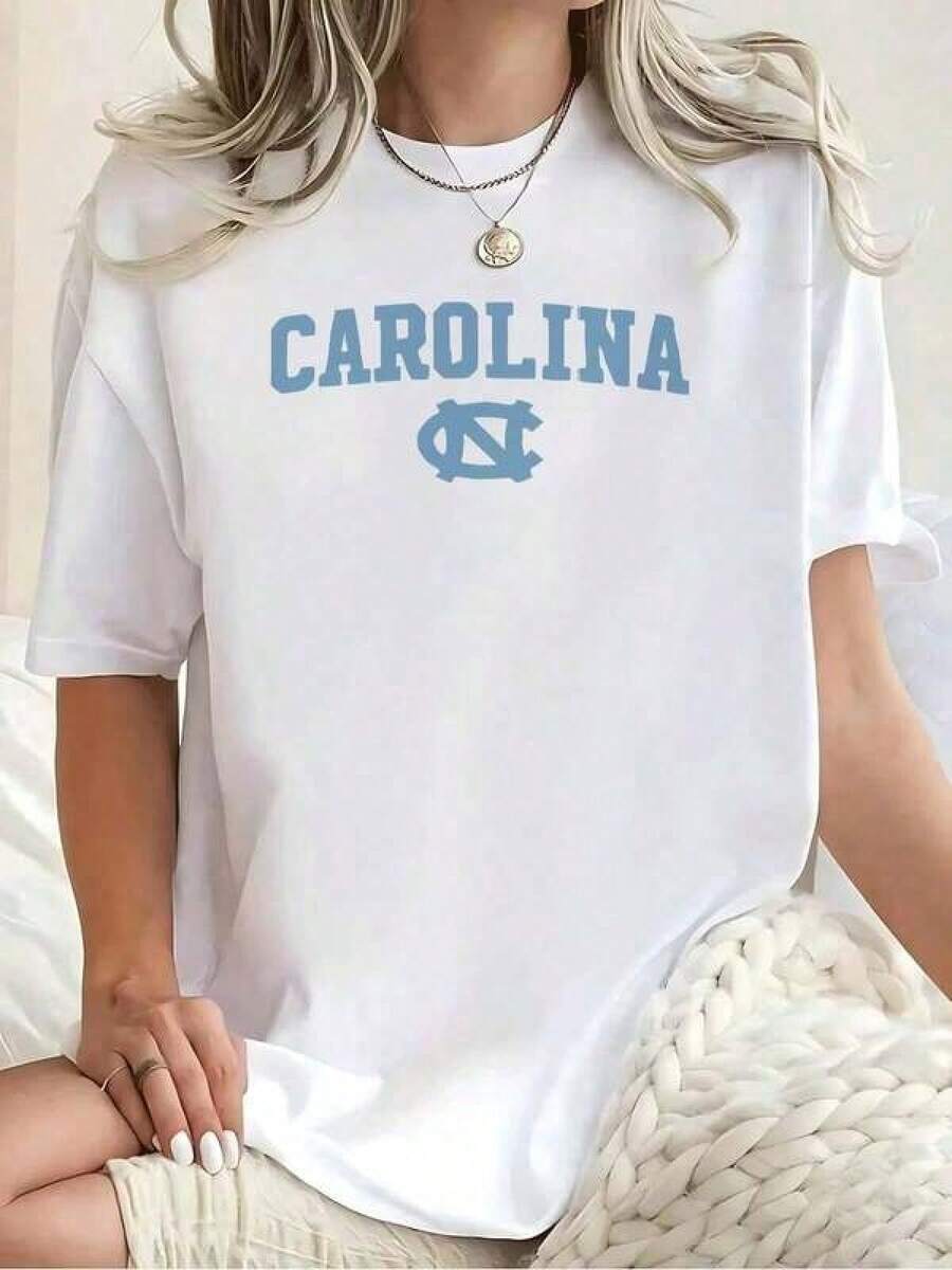 Conjuntos de Verano para Mujer: Camiseta con Estampado Gráfico del Equipo Carolina para Mujer, Cómoda, de Algodón Puro, Estilo Universitario, para Uso Diario Casual, Regalo de Cumpleaños Perfecto para Exalumnos de la UNC y Fans de Carolina, ¡Exprese su Espíritu de Equipo! Conjuntos de Verano para Mujer, Blusas de Verano - Negro - Ver 1