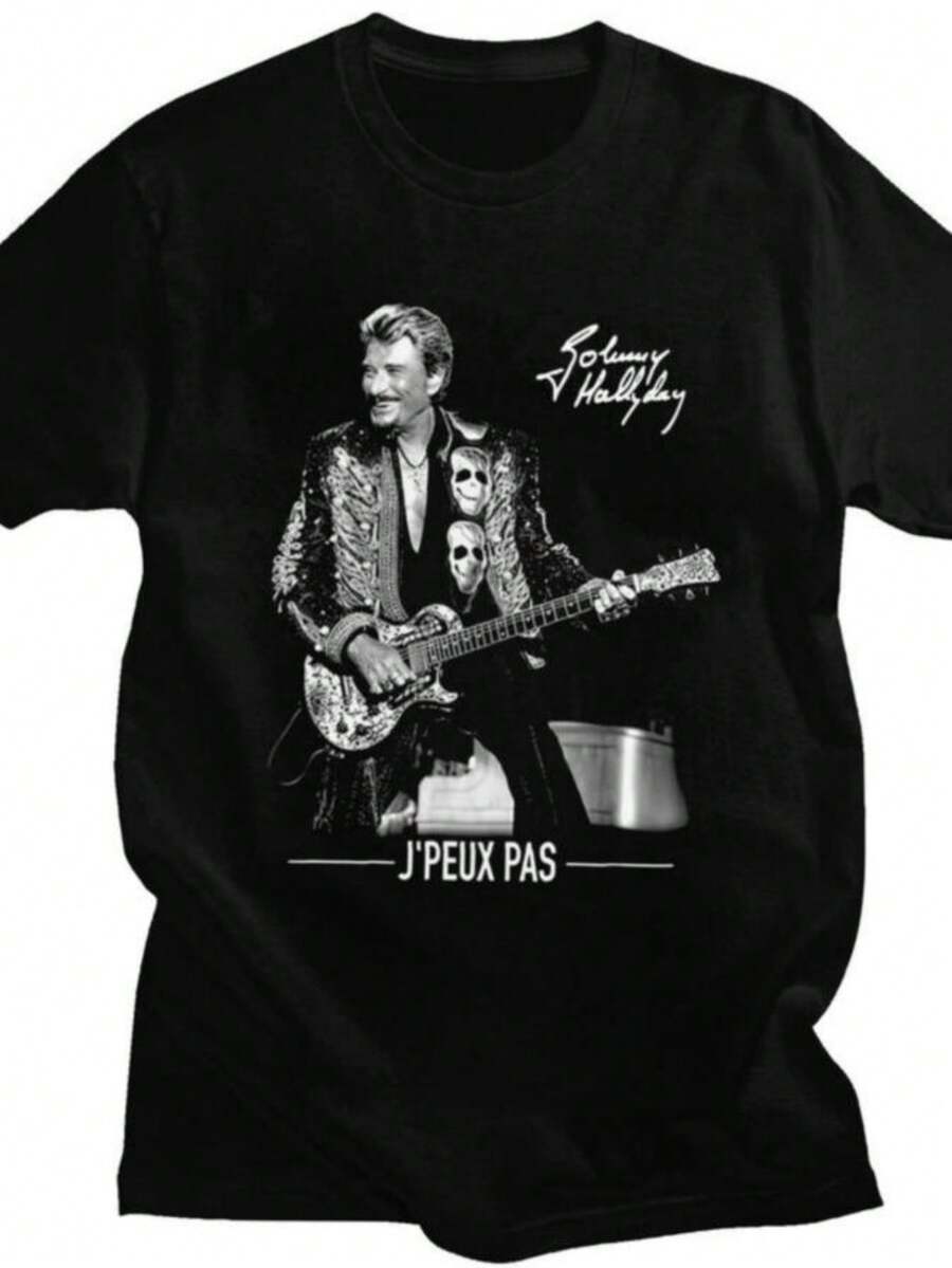 Women's Blouses Custom French Rock Legend Johnny Hallyday T Shirt Men Women 100 Cotton T-Shirt Leisure Tees Fashion Tshirts - 黑色 - 查看 1
