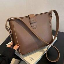 Bolso de hombro y bandolera de gran capacidad, de alta calidad y con diseño de moda. Bolso de cubo versátil y casual para ir al trabajo con correa ajustable - Café - Ver 5