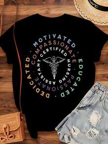 1 camiseta de asistente de enfermería certificado, dedicado, compasivo, motivado, apasionado y educado, 180g 100% algodón. - Negro - Ver 3