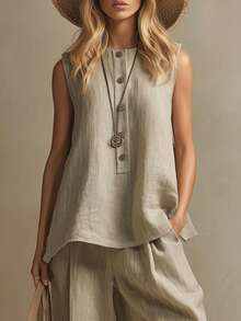 Conjunto femenino de un solo tono look refinado para uso diario - Camel - Ver 2