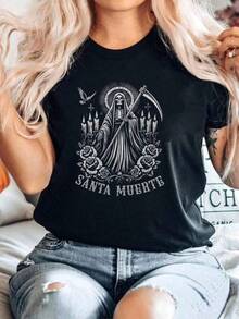 Camiseta unisex de manga corta, mexicanaCulturalFiestaGráficoTeePuroPapá NoelMuerteGóticoCamisaSantoMuerteCamisetaDíaDeElMuertoCráneoCamisaRegaloIdea,MexicanoFolkArteEsqueletoSuperior,ÉlDeElMuertosTeeImprimirRedondoCuelloCortoMangaModaCómodoLigeramenteSuperiorParaTodos los díasRopaInformalGráficoHombreUnisexoSuaveVeranoTranspirableEleganteVersátilRopa urbanaParaLatinos&MexicanoCulturaCamisetas de fanáticoshombre, , , Dazymujer,romwehombres, bohochic,maestrasregalos,camisetaparaconjuntos de mujercon curvasparamu,y2k, - Negro - Ver 1