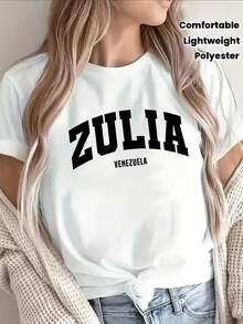 1 camiseta de manga corta de poliéster, decorada con un estampado de zúlia venezolana, adecuada para uso casual diario en casa, en restaurantes o al aire libre. Diseño ligero y duradero, ajuste cómodo para mujeres, 180g Algodón 100%. - Blanco - Ver 2