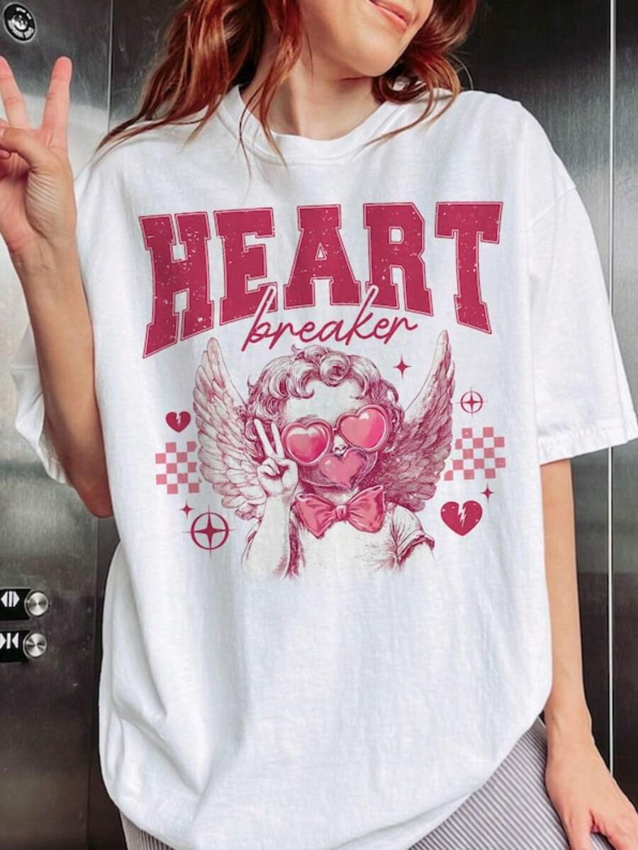 Sudadera de San Valentín con Corazón de Cupido, Camiseta Rompecorazones, Lindo Regalo de San Valentín para Ella, Sudadera con Gráfico de Cupido - Blanco - Ver 1