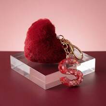 1 pieza Llavero de mujer con corazón de letra de resina beige y borla, llavero de estilo lindo, accesorio creativo como regalo para amigos - Borgoña 2 - Ver 22