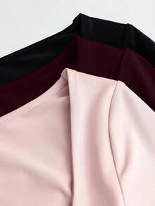 Set de 3 bodys de manga larga para mujer en color albaricoque, marrón café y negro, de ajuste ceñido y estilo minimalista y versátil para el día a día - Multicolor 9 - Ver 4