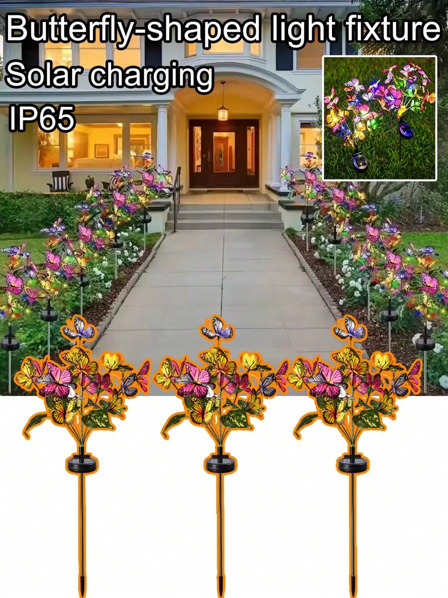 2/1個 仿真蝴蝶太陽能花園裝飾燈 IP65 多色漸層光,適用於庭院裝飾、草坪綠化、婚禮場景布置 - 太陽能蝴蝶地插燈 - 查看 1