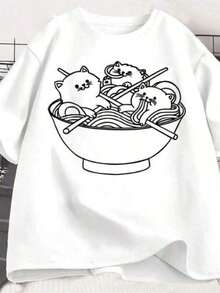 Camiseta de manga corta estilo japonés con diseño de gato ramen, camiseta kawaii de anime, camisetas con gráficos de gatitos ramen, camiseta linda con diseño de comida.Conjunto no incluido, 1 camiseta. |   Diseño exquisito |   Suelto y cómodo |   Fácil de combinar | - Blanco - Ver 8