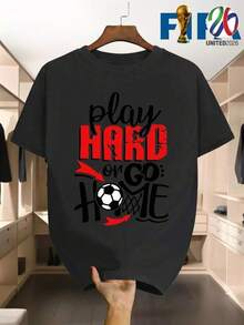 Camiseta para hombre PLAY HARD OR GO HOME, mercancía periférica de la Copa Mundial, transpirable y cómoda para fiestas temáticas, vacaciones y reuniones, ropa deportiva para correr al aire libre, regalo ideal para hombre en su cumpleaños o para la Copa Mundial. - Negro - Ver 6