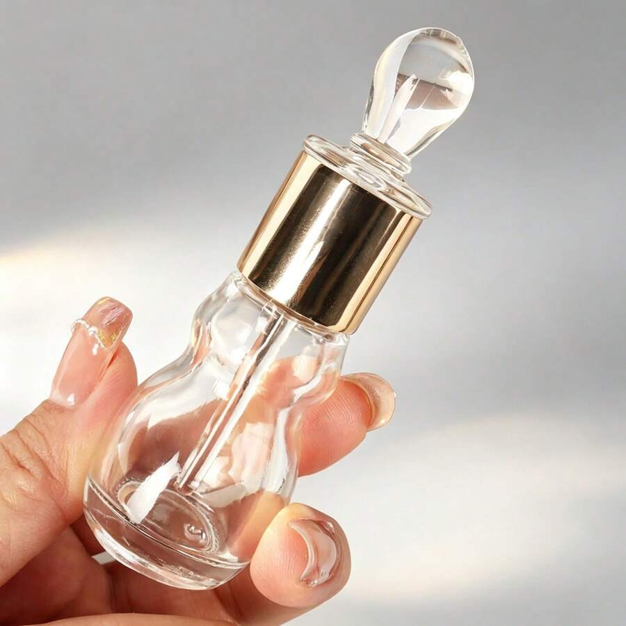 6ml/12ml Travel Size Clear Glass Dropper Bottle, Gold Cap Refillable Leakproof Empty Essential Oil Perfume Serum Bottle, Portable Cosmetic Container With Free Funnel For DIY Skincare Sample Storage - Multicolor - View 1