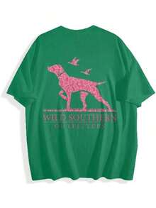[100% Algodón] Camiseta de Caza para Perro con Estampado de Camuflaje Rosa, Camiseta Wild Southern, Camiseta con Estampado Gráfico Simple - Verde - Ver 4