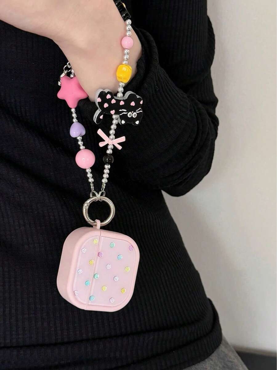 Casing Pelindung Polka Dot Mengkilap untuk 4/Pro/3/2, Penutup Earphone Bluetooth Silikon Lembut, Kompatibel dengan Apple - Berwarna merah muda - View 1