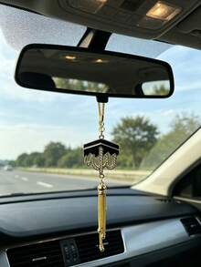 Geometric Diamond Tassel Car Rearview Mirror Hanging Ornament - Alloy Car Interior Pendant, Middle Eastern Style Vehicle Accessory & Luxury Car Decor Gift - A - View 2