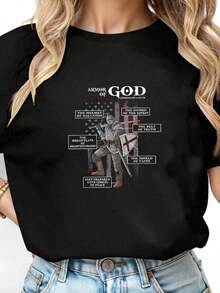 1 camiseta de algodón con el versículo bíblico "Armadura de Dios Efesios 6:10-18", 180g, 100% algodón. - Negro 1 - Ver 3
