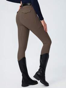ROYALS MATTINI Ladies' Professional Equestrian Riding Pants, Solid Color, Full Seat Silicone Anti-Slip, Slim Fit, Butt-Lifting, Dual Pockets, No Belt Sports Fall - Coffee Brown - View 5