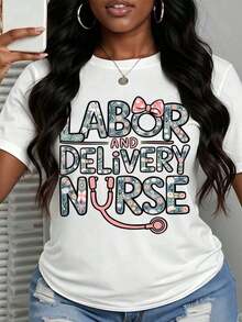 Camiseta Casual de Mujer con Cuello Redondo y Estampado Divertido, Manga Corta, Diseño Floral para Enfermeras de Parto y Maternidad, 100% Algodón, Ideal para Regalo o Celebración de la Profesión de Enfermera. - Blanco - Ver 6