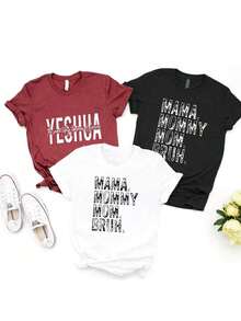 Artículo de 3 moda: camiseta casual de manga corta para mujer, camiseta con estampado de Joshua Mama, camiseta de manga corta con cuello redondo para mujer, top deportivo casual transpirable de algodón puro, regalo para vacaciones, camiseta de primavera con diseño de mariposa para Pascua, camiseta para mujer. - Negro - Ver 8