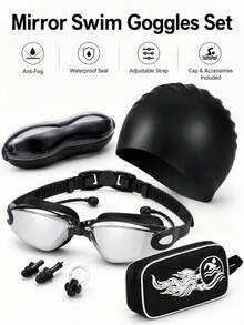 Adult Swimming Goggles Set With Electroplated Lens, HD Anti-Fog Waterproof Anti-Leak UV Protection Swim Goggles With Earplugs, For Pool Beach Training, Swim Gear & Beach Essentials - Multicolor - View 1