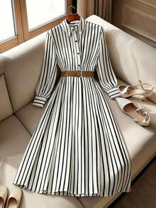 Vestido ajustado de mujer con camisa de rayas - Azul marino - Ver 5