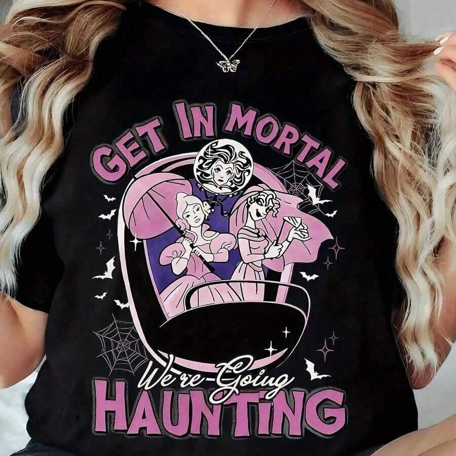 New Arrival 2026: Haunted Mansion Women's T-Shirt - Officially Inspired By Y2K, Featuring A Constance Leota And Little Leota Graphic. Soft And Breathable, 100% Cotton Fabric, For Everyday Wear. Women's Graphic Print T-Shirt. - 黑色 8 - 查看 1