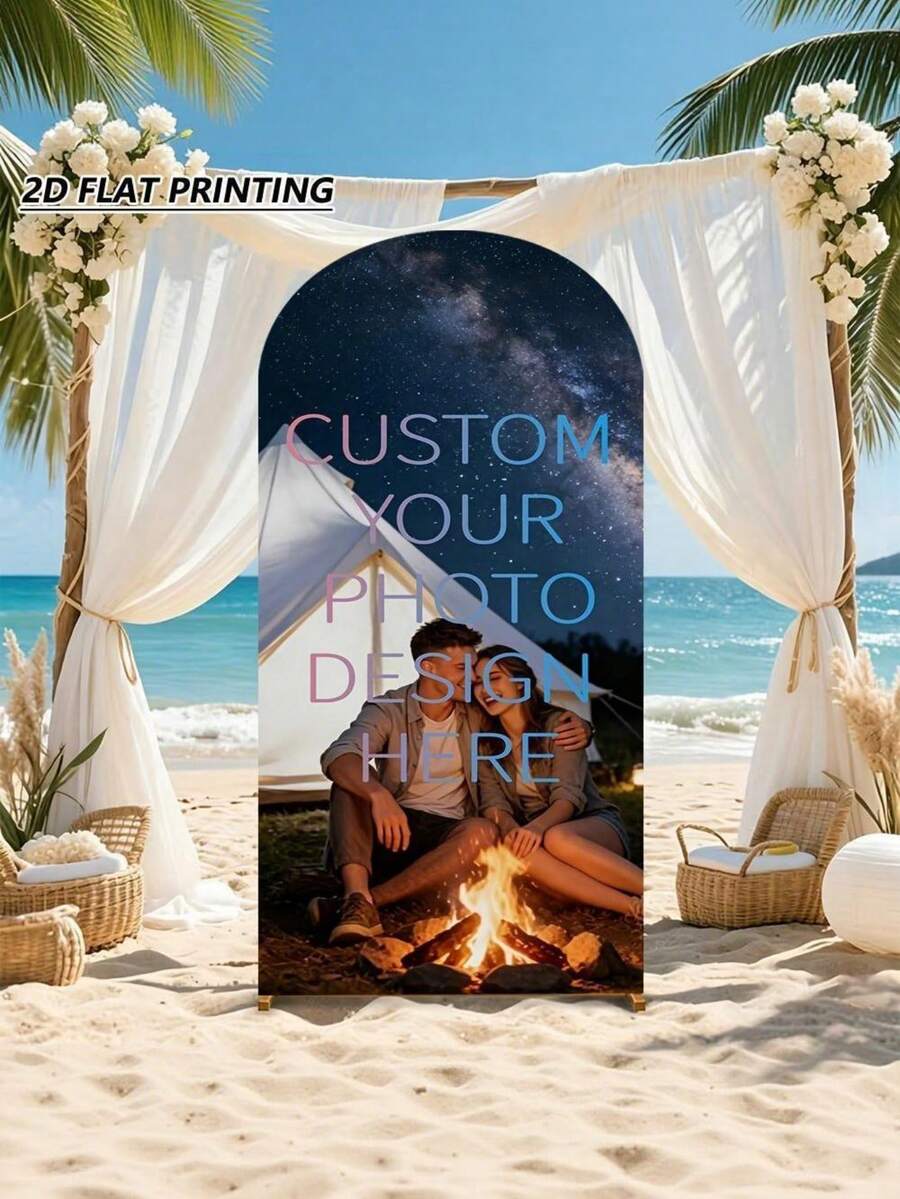 Customized Elastic Arch Cover - Custom Background Frame For Weddings, Birthdays And Events, Suitable For Rounded Tops, Available In Multiple Sizes, Made Of Polyester Material, No Power Required, Perfect For Christmas, Halloween, Valentine's Day, Mother's Day Etc., Event Background | Modern Arch Design | Polyester Elastic -- (Arch Frame Not Included, Only Fabric Background) - Multicolor - View 1