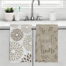 MEMNUN 2 chiếc khăn bếp in hình hoa cúc Gerbera và lá màu be "Thật tuyệt khi được về nhà", kích thước 15.75*23.62in (40*60cm), chất liệu microfiber siêu mềm, phụ kiện nhà bếp hiện đại, có thể giặt máy, thích hợp cho phòng ăn, nhà bếp, trang trí hàng ngày và làm quà tặng, dùng được quanh năm. - Nhiều màu - Xem 10