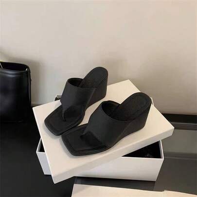 Women's High-Heeled Shoes, Slimming 2026 New Style Sandals, Spring And Autumn Niche Wedge Design, Toe-Post Open-Toe Elegant Sandals, Korean Version Flip-Flops