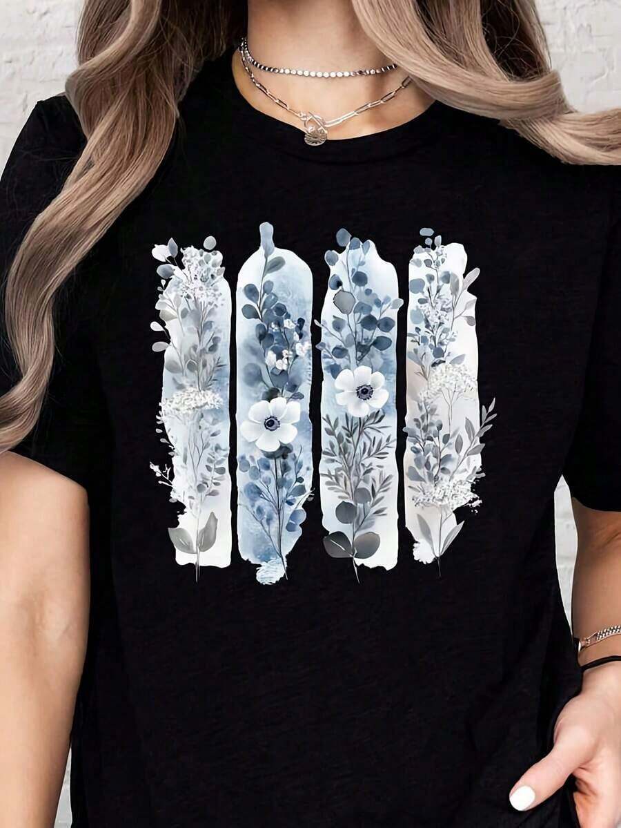 Camiseta Casual "B-Lessed To Be C-Alled Granny", Camiseta de Regalo para Abuela, Camiseta Floral para Abuela, Camiseta Linda de Regalo para Nana, Camiseta de Cumpleaños para Abuela, Camiseta de Amor Familiar. Camiseta de una pieza de manga corta con cuello barco y color sólido para mujer, adecuada para el verano, se combina con camisas estampadas, blusas de mujer y camisetas estampadas de manga corta. Ropa de MujerModa - Negro 2 - Ver 1
