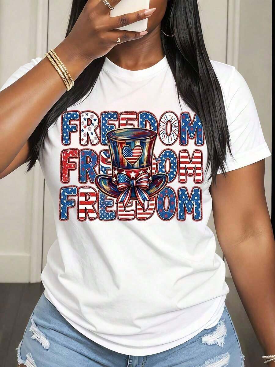 Camiseta de Mujer con Estampado Patriótico del Sombrero del Tío Sam para Celebración del Día de la Independencia - Blanco - Ver 1