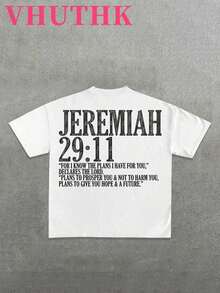 VHUTHK Camiseta de Algodón Puro 220 con Estampado a Doble Cara (Cuello Redondo, Manga Corta, Casual, Verano, para Hombre) JEREMIAH 29:11 - Blanco - Ver 6