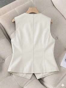 Áo vest nữ cổ chữ V không tay mới về, áo kiểu nữ, áo cardigan cài nút, áo kiểu sành điệu, áo kiểu thanh lịch, áo kiểu thường ngày màu trắng - trắng - Xem 4