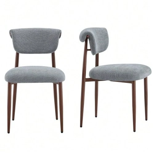 Conjunto de mesa y sillas de comedor confeccionado con ropa de cama, silla de cocina tapizada sin correas, silla de comedor moderna con respaldos curvos. - Gris - Ver 1