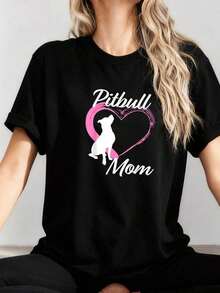 Camiseta Casual con Corazón Rosa para Mamá Pitbull - Regalo para Amantes de Pitbull - Negro - Ver 1